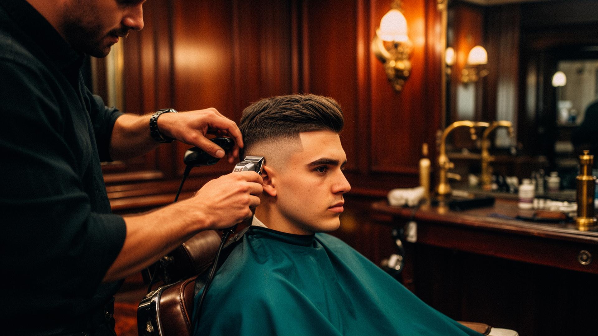 Barbero realizando un corte fade en Barbería Simois Montevideo